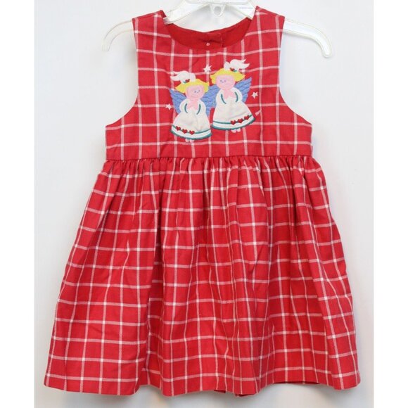 VTG 80s Fast Friends Dress sz 2 Girls Red Plaid Angel Star Button Holiday Winter - Picture 1 of 4